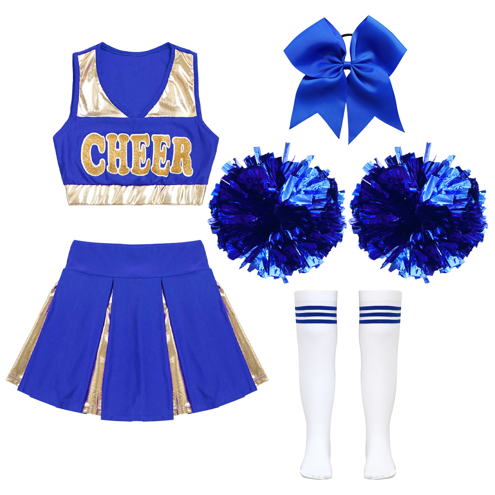 Kinder Schule Mädchen Cheerleader Uniformen Ärmel Crop Top Rock Socken Kleidung Sets für Kinder Cheerleading Tanz Outfits