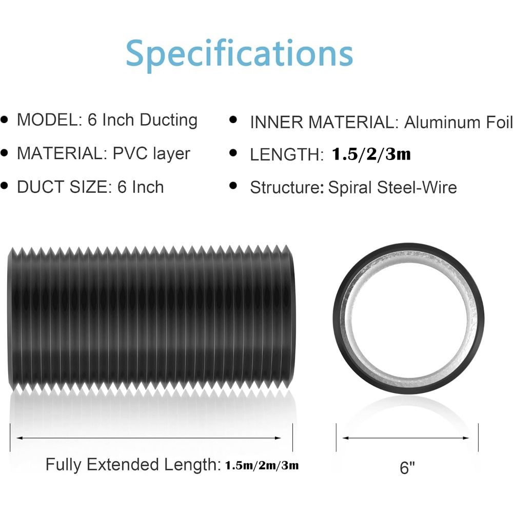 Mangueira de ventilação para secador profissional, 6 polegadas, isolada, duto de ar resistente, folha de alumínio, tubo de escape flexível, aquecimento e resfriamento