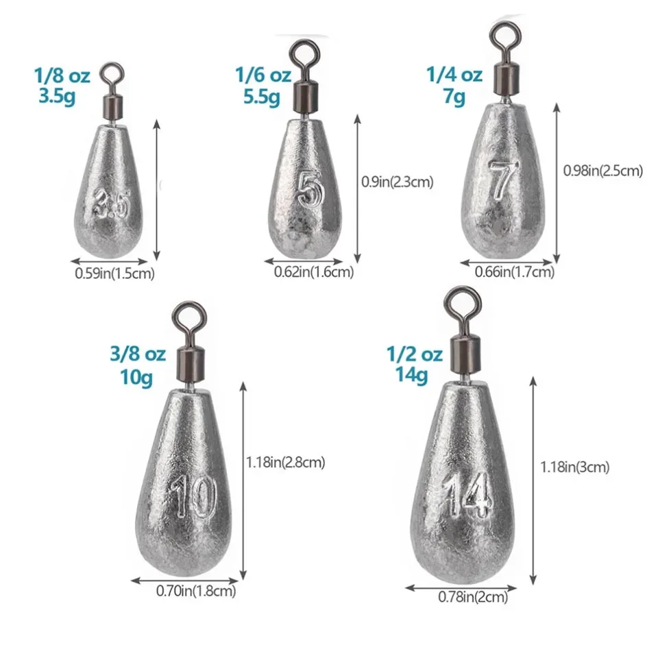 10 stks/partij Vissen Gewicht Sinker 3.5g 5g 7g 10g 14g 20g Water Drop gewichten Visgerei Accessoires