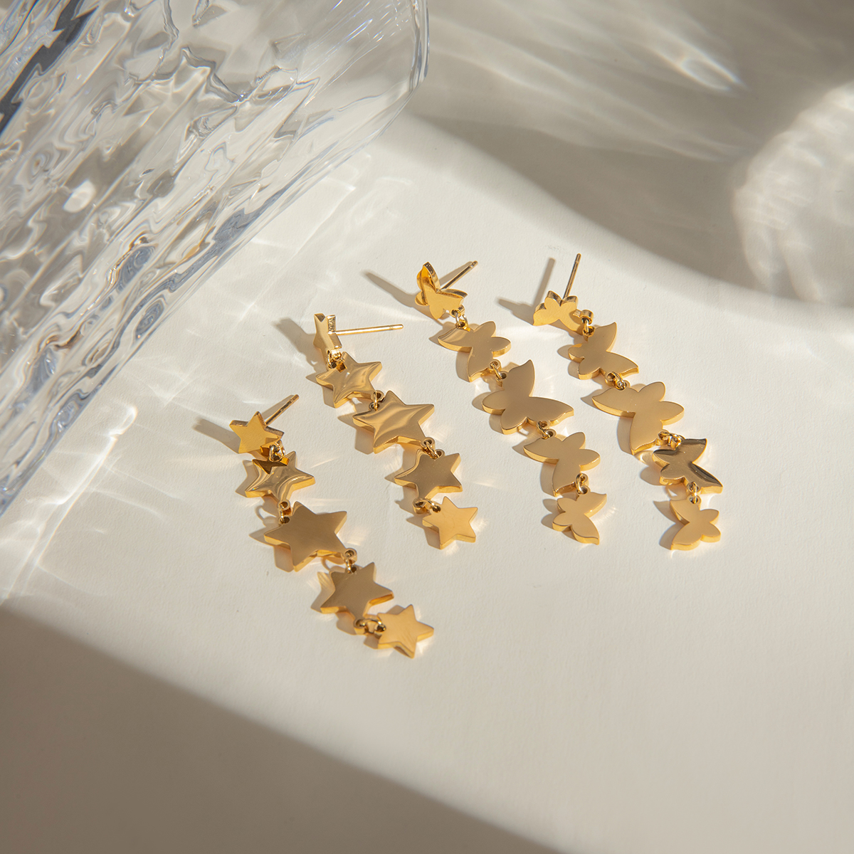 Anting-anting bintang berlapis emas 18K, perhiasan tempramen bebas halus Stainless Steel baja tahan karat bintang lima titik tali polos Anti alergi