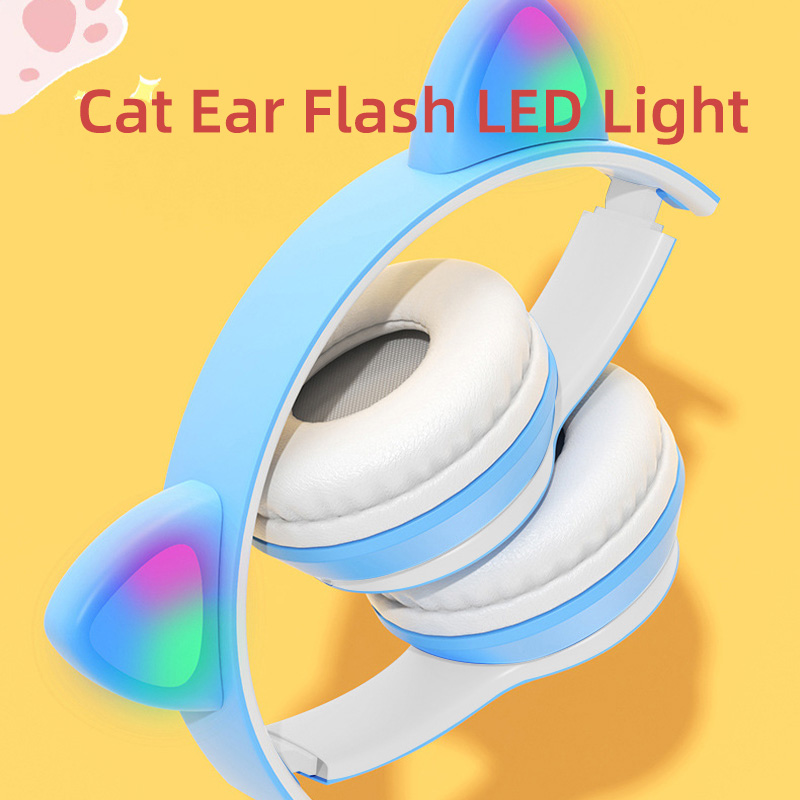 P47M Drahtlose Kopfhörer Blitzlicht Nette Katze Ohren Fone mit Mikrofon Steuerung LED Stereo Musik Helm Telefon Bluetooth Headset Geschenk