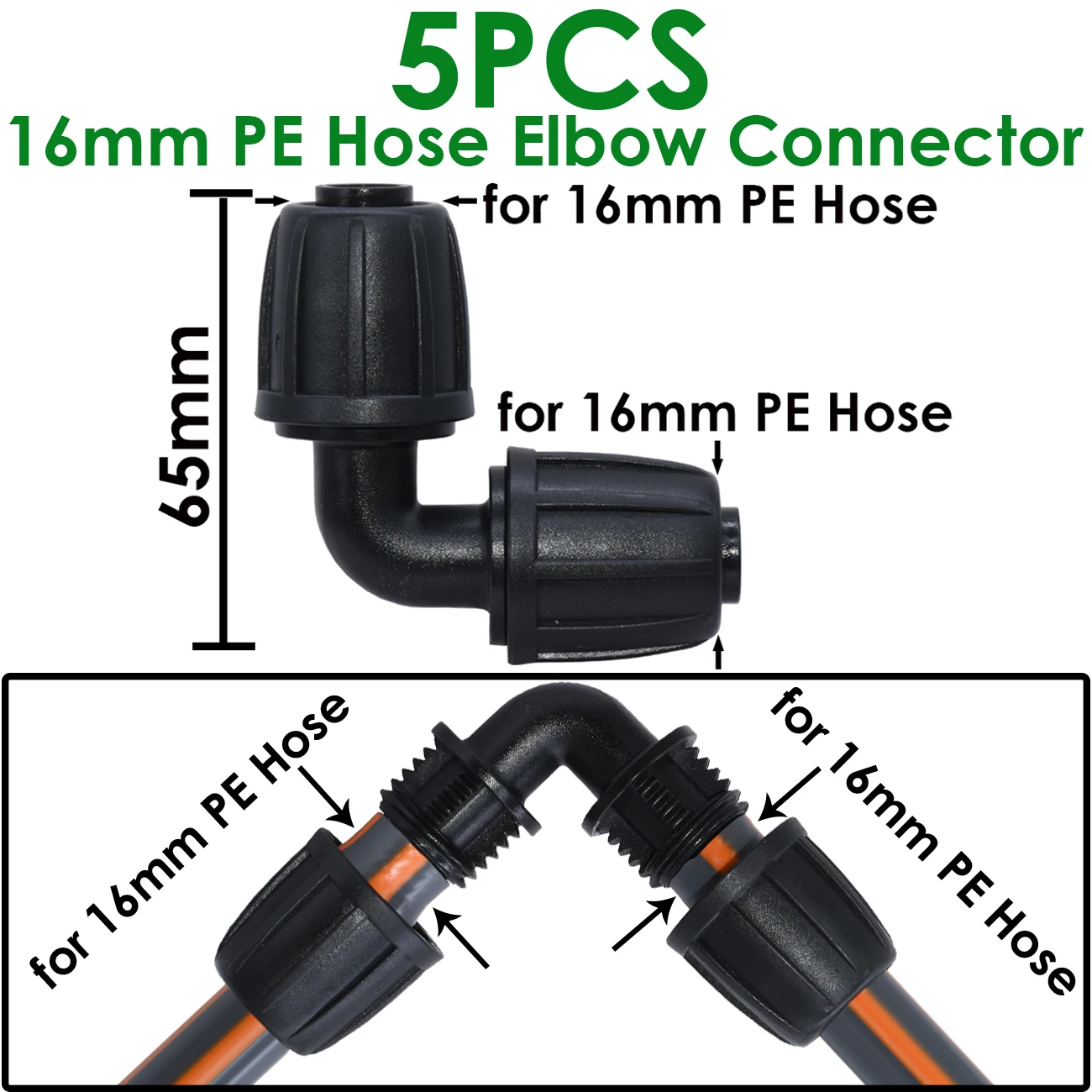 5pcs 1/2'' PE Pipe 16mm Connector Splitter Tee Coupling Threaded Lock to 4/7mm 3/5mm Hose Garden Watering Drip Irrigation