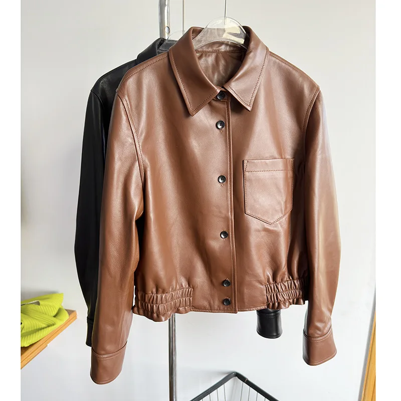Echte Schaffell jacke für Frauen Herbst Winter Retro Einreiher Revers Kragen weibliche Langarm elastische Taille kurze Jacken