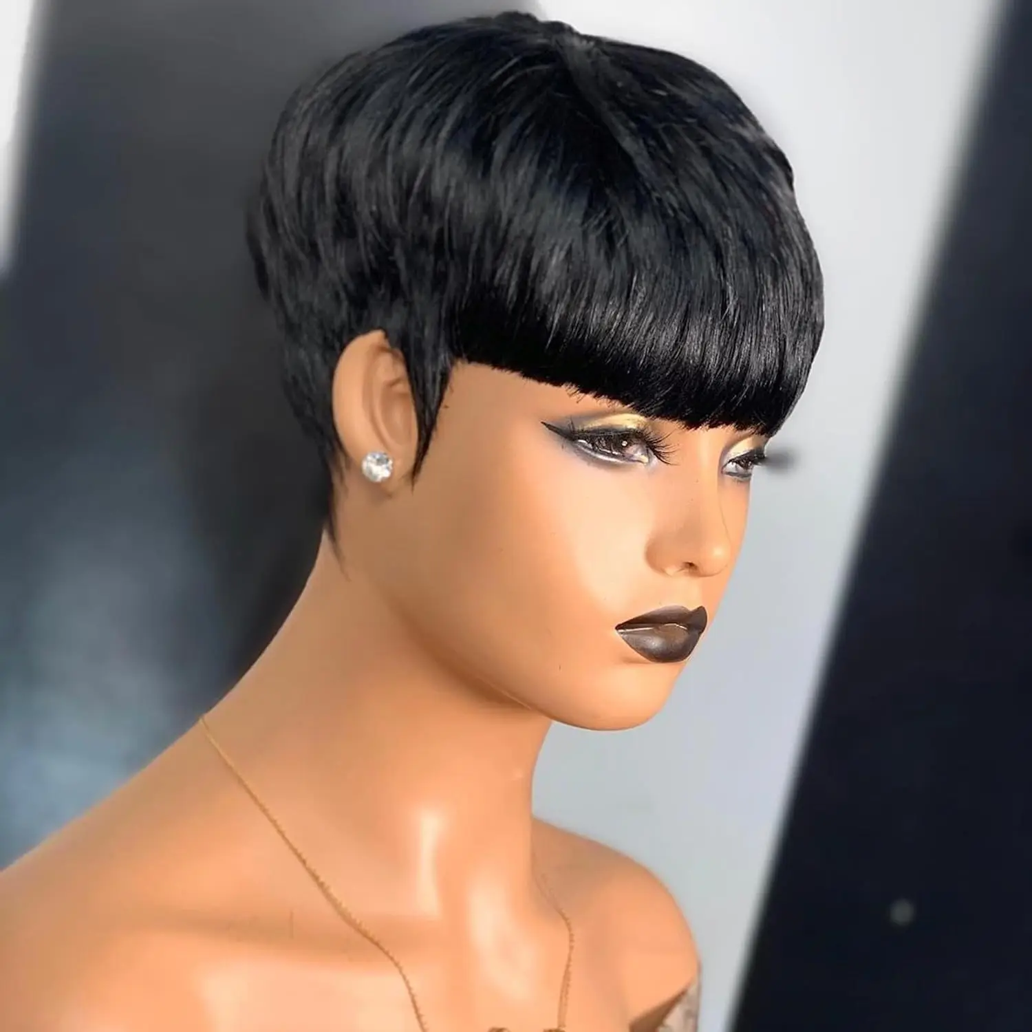Perucas de cabelo curto, perucas de cortes pixie, perucas curtas retas pretas para mulheres negras perucas curtas sintéticas para mulheres negras afro-americanas d