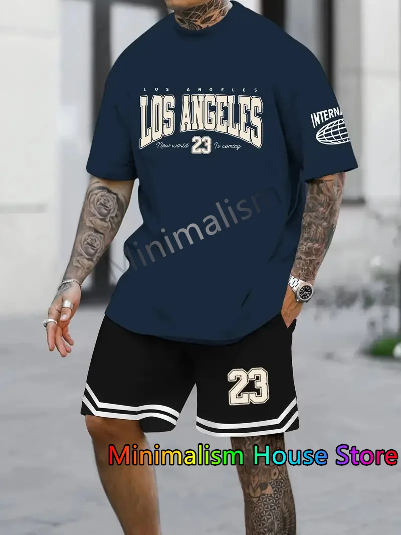 2024 新しいメンズトラックスーツセット半袖 Tシャツスーツカジュアルスーツスポーツ 3D プリントストリートショーツ 2 ピース男性服