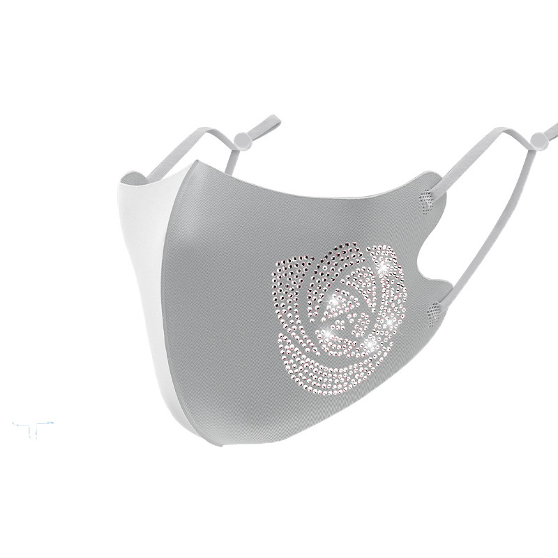 ผ้าไหมน้ำแข็งร้อน Rhinestone ผ้าหน้ากากล้าง Rhinestone เจาะฤดูร้อนผู้ใหญ่ป้องกันฝุ่นครีมกันแดด Breathable หน้ากากขายส่ง