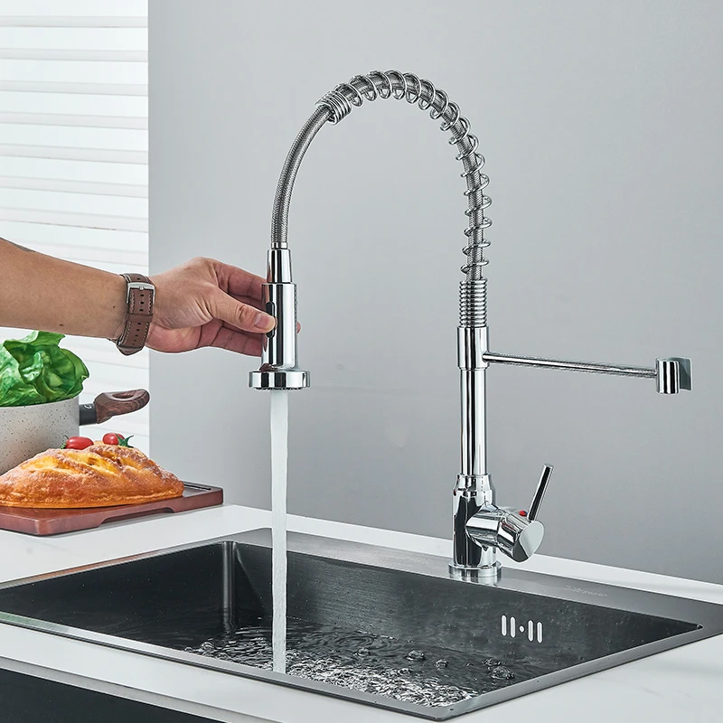 Frühling Pull Down Küchenarmaturen Stream Spray Kopf Heiß Kalt Wasserhahn Edelstahl Rotation Küche Mischbatterie Kran
