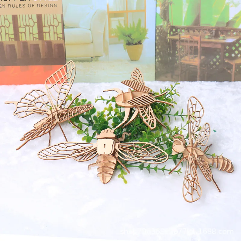 ของเล่นเด็ก 3D ปริศนาไม้แมลงสัตว์ Handmade การศึกษาประกอบของขวัญของเล่นสําหรับเด็กตกแต่งบ้าน