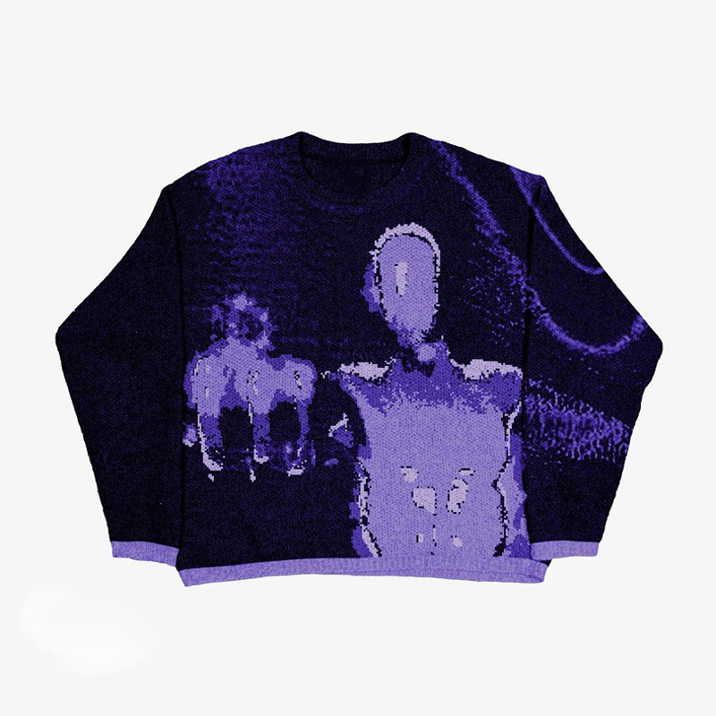 Anime camisola de malha 2024 novo hip hop rap retro vintage solto feio pulôver y2k jumpers masculinos malhas camisola feminina de grandes dimensões
