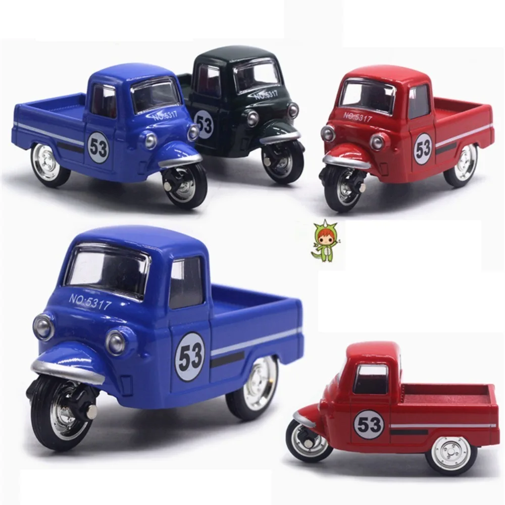 Gift Alloy Pullback Car 1:43 Cartoon Design Three Wheeled Vehicle Model Retro Style Door Can Open Cake Decoration