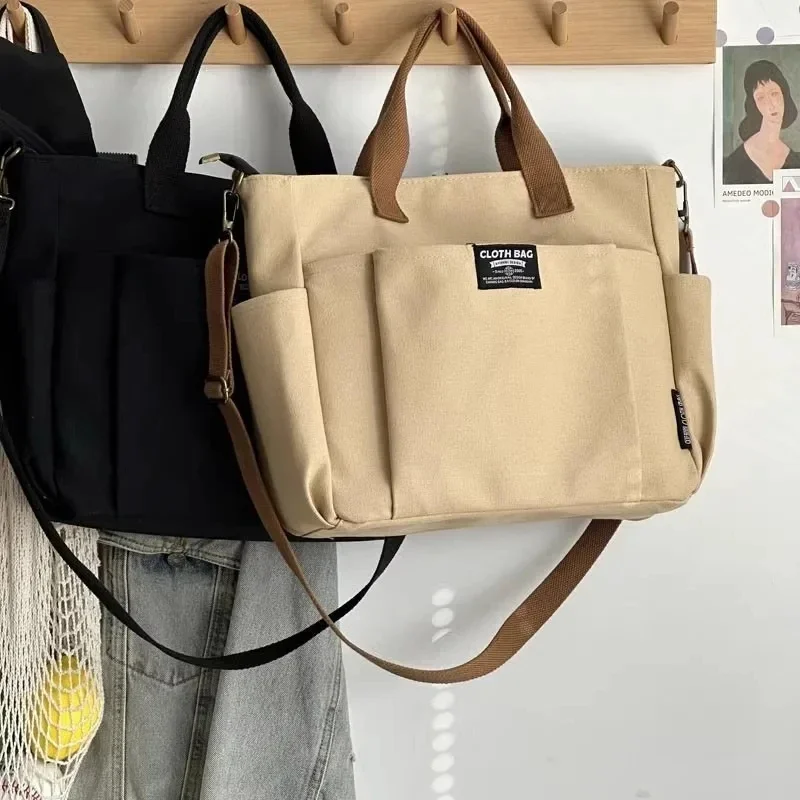Borsa tote portatile a tracolla diagonale a spalla singola in tela orizzontale per pendolarismo di grande capacità per studentesse urbane minimaliste