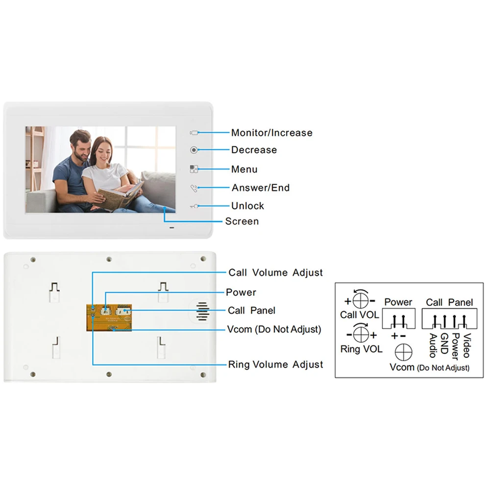 Sistema de intercomunicação com vídeo porteiro com 4 fios, campainha de metal para casa ao ar livre, à prova d'água, resistente ao frio, visão noturna para segurança 720p