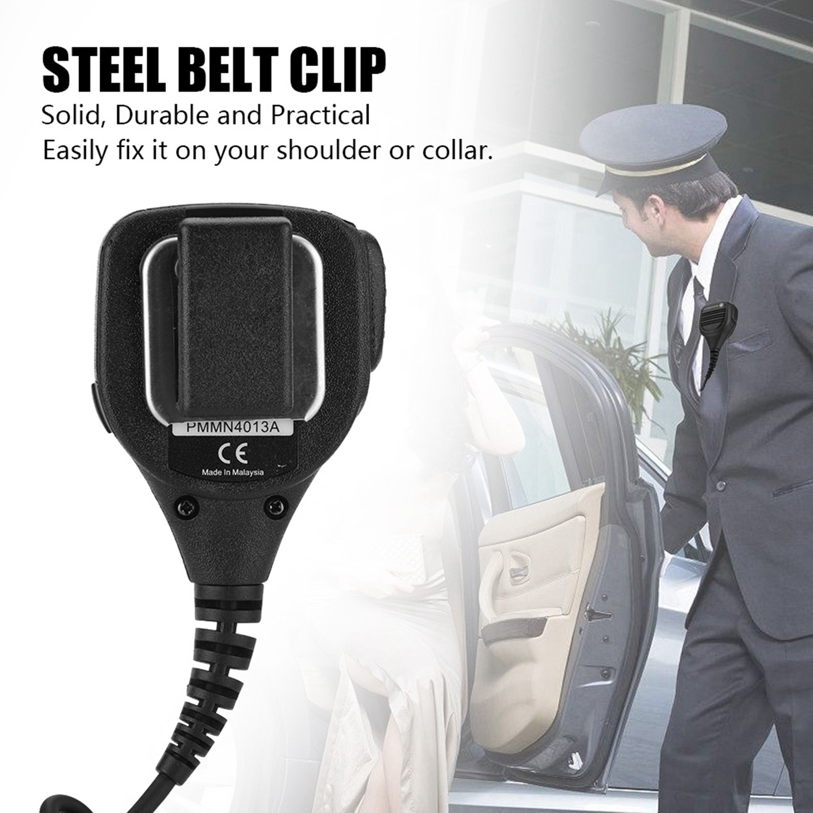 3,5 mm hoofdtelefoonaansluiting luidsprekermicrofoon Walkie talkie radio handmicrofoon met stalen riemclip