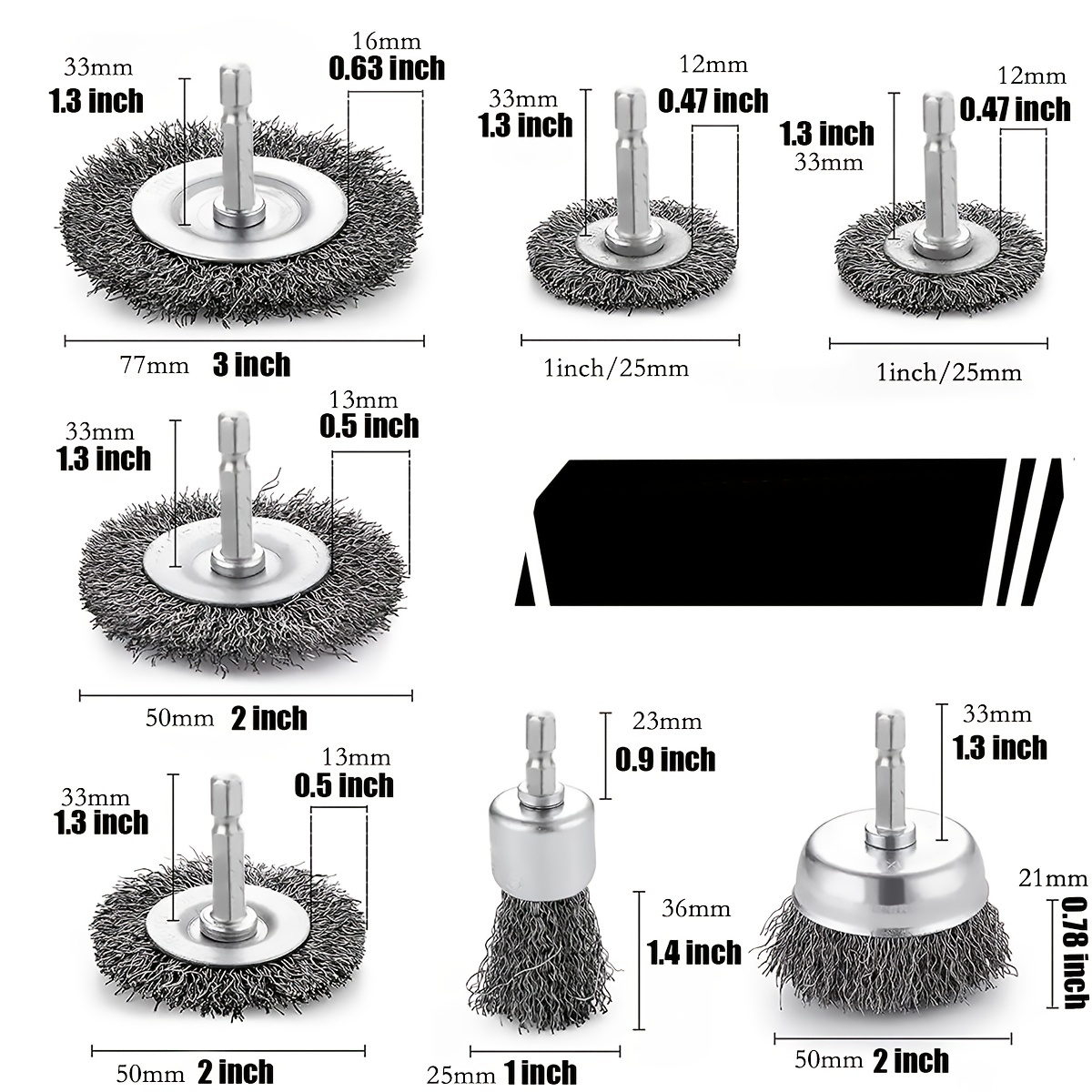 Drahtbürstenrad-Topfbürsten-Set, 10er-Pack, Drahtbürste für Bohrer, 1/4 Zoll Sechskantschaft, 0,012 Zoll grober Kohlenstoffstahl, gewelltes Drahtrad