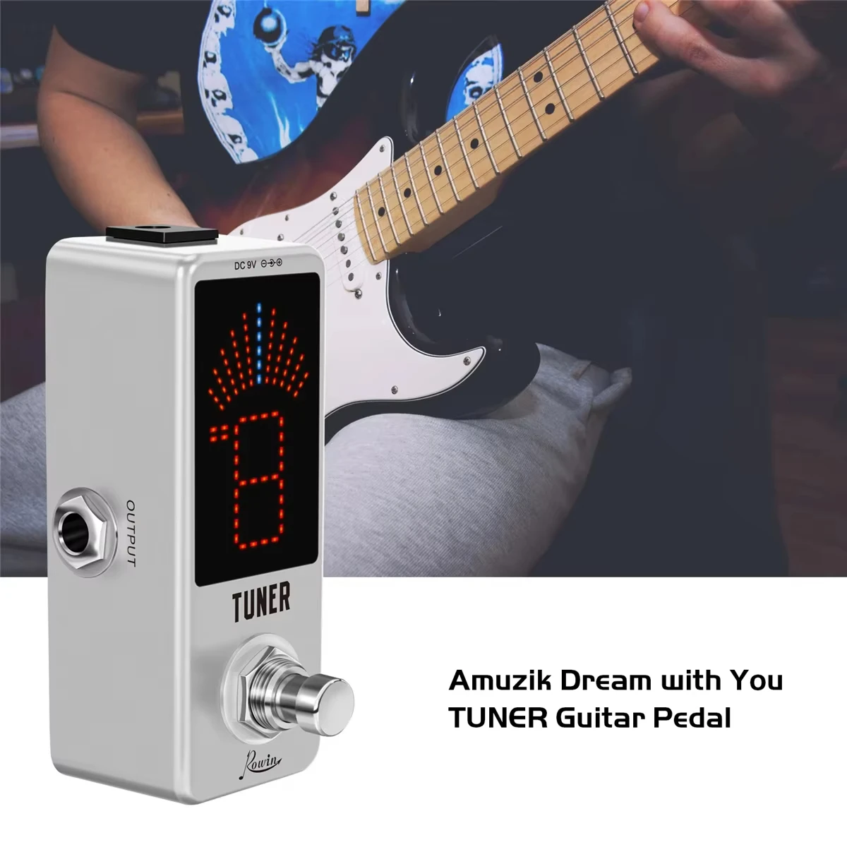 Rowin LT-910 Guitar Tuner Pedal | Ultra-Precise Strobe Mode, LED Display, True Bypass, Compact Metal Design for Guitar/Bass (9V)