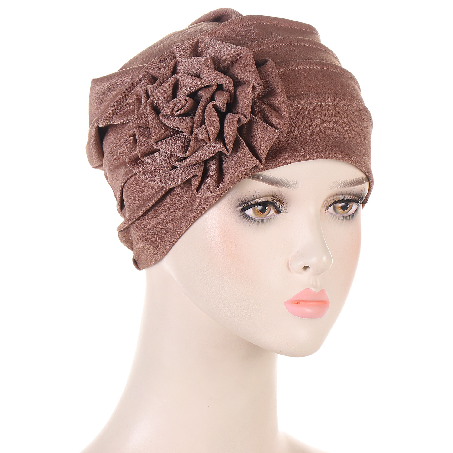 Moslim Mode Effen Kleur Vrouwen Hijab Tulband Muts Met Bloem Chemo Hoofddeksels Elastische Hoofd Wrap Cap