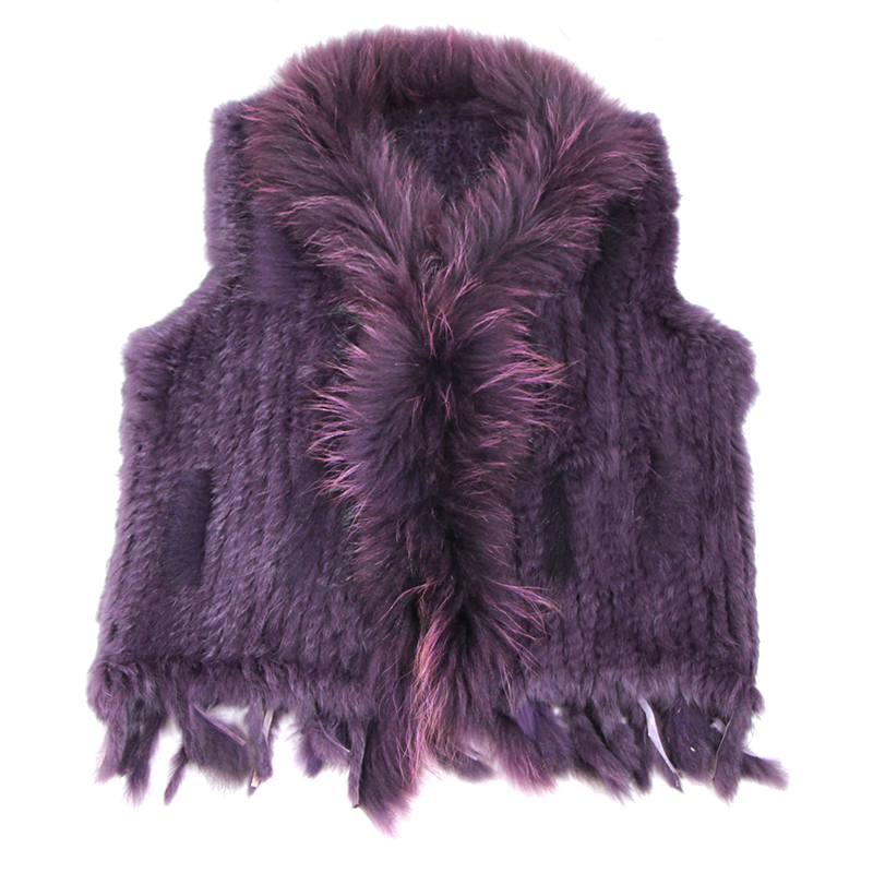 คุณภาพสูงขายร้อนขายปลีก/ขายส่ง Raccoon สุนัขขนสัตว์ Trim ผู้หญิงถักขนสัตว์กระต่ายธรรมชาติเสื้อกั๊ก Gilet/เสื้อกั๊ก