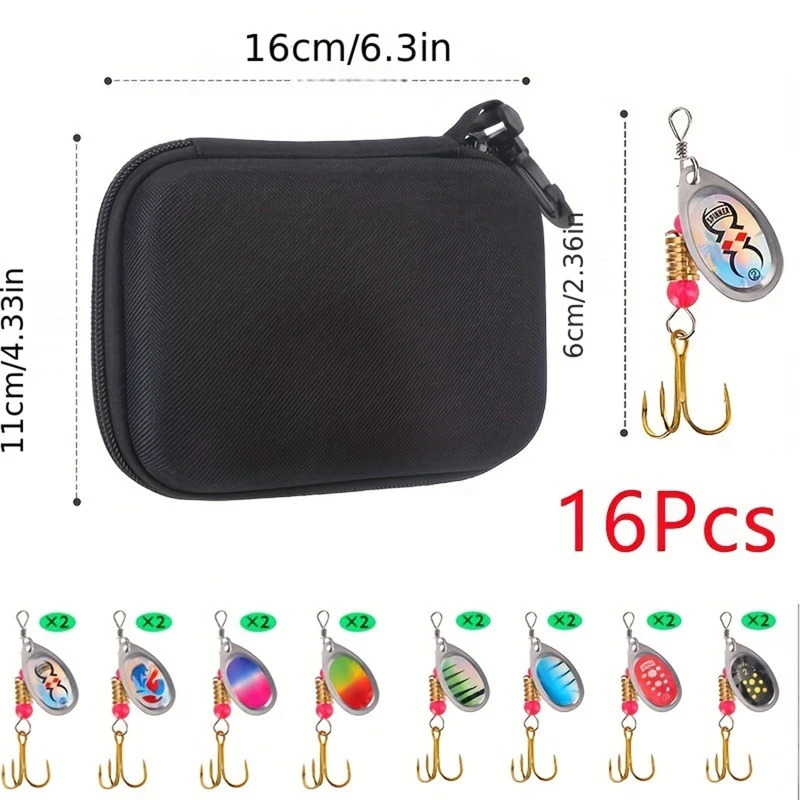 BRAVMACK16pcs Metal Spinner Bait Fishing Lure Artificial SpinnerBait For Pike Bass Trout Fishing With Fishing Bag