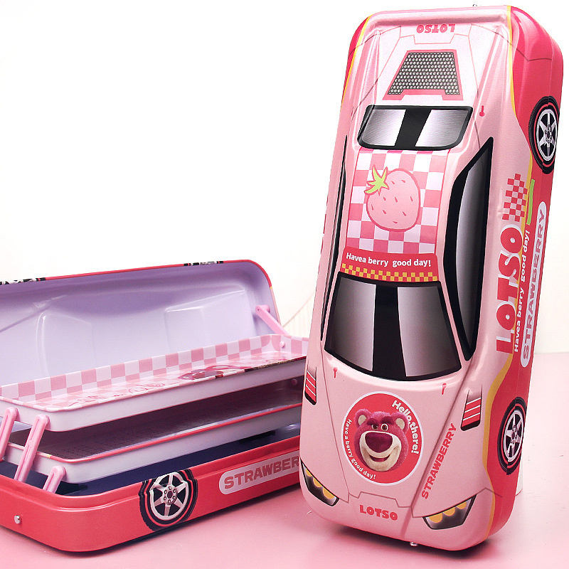 Disney Stitch Pixar Cars ดินสอเด็กกล่องเครื่องเขียนขนาดใหญ่ความจุ Mcqueen รถสามมิติกล่องของขวัญอนุบาล