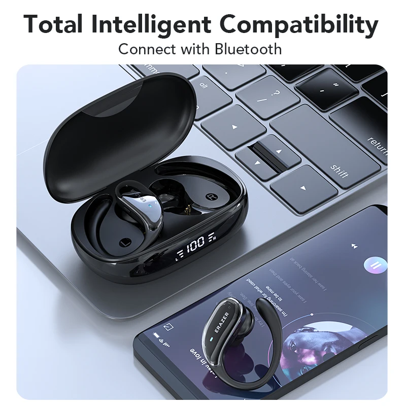 XT80 Bluetooth 5.3 Earphones True Wireless Headphones with Mic Button Control Noise Reduction Earhooks Waterproof Headset