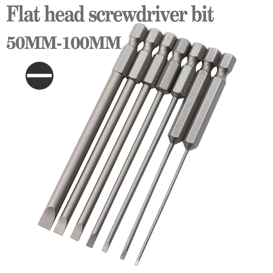 Bộ 7 Cây 100Mm Dẹt Lưỡi Vít S2 Thép Hợp Kim Điện Vít 1.6-6.0 Đa Năng Bằng Tay vít