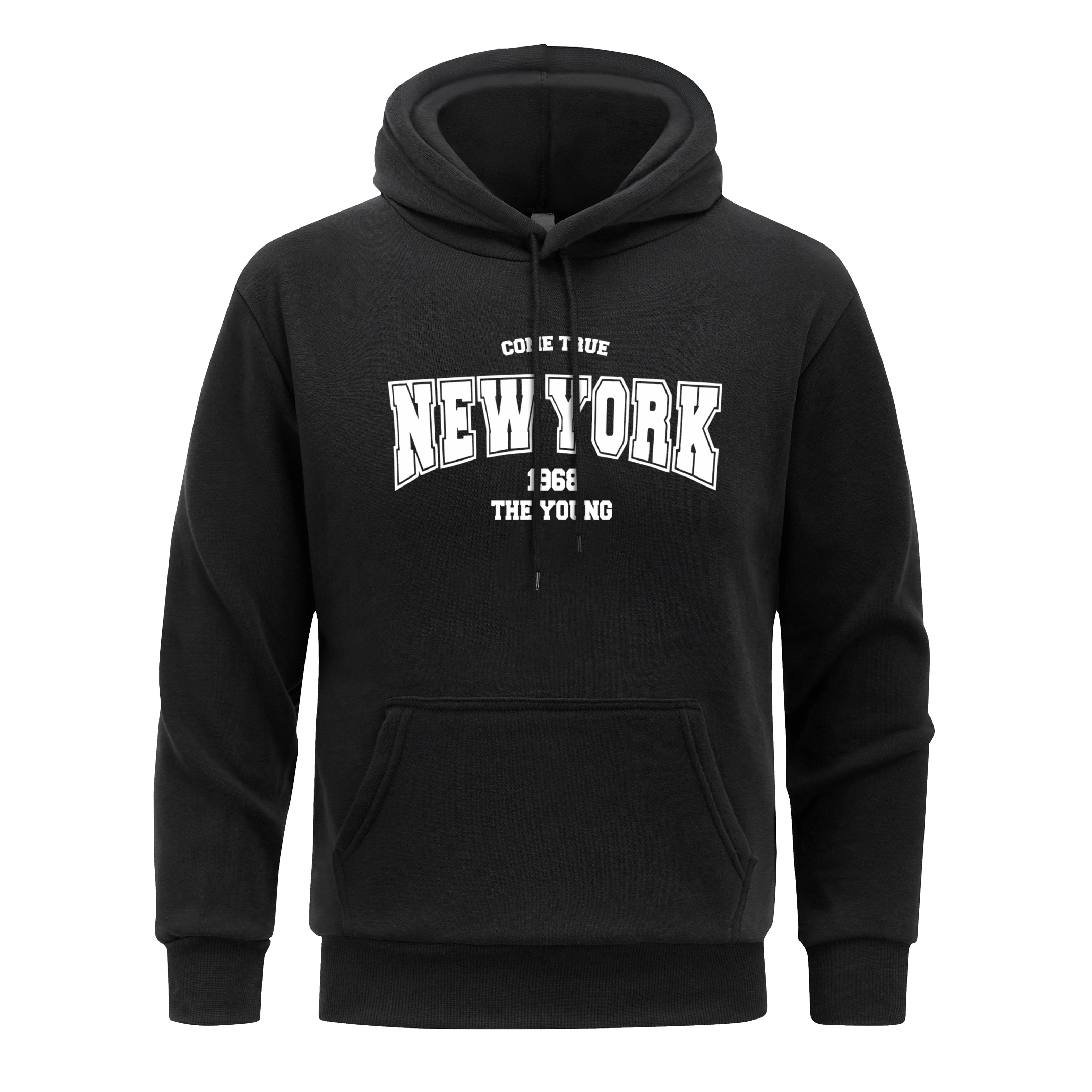 Sudadera con capucha con letras de la ciudad de Nueva York de América para hombre, sudaderas con capucha cálidas para primavera y otoño para hombre, jersey informal de lana, ropa