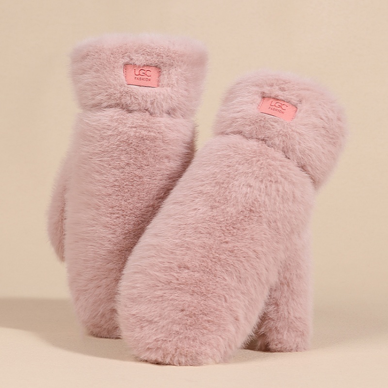 Guantes de piel de conejo de imitación de felpa a prueba de viento, guantes de invierno para mujer, guantes gruesos y cálidos de Cachemira, guantes suaves con dedos completos