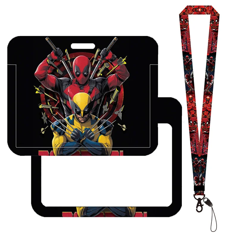 Deadpool & Wolverine Porta carte Cordino Portachiavi Boy Bus Card Case Tracolla da uomo Protezioni per carte Badge ID Porta credenziali
