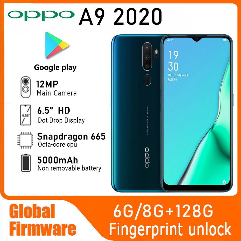 OPPO A9 2020 LTE GSM Unlocked 6.5" 12MP Quadruple camera (Dual SIM)((Snapdragon 665)(White/Green/Blue Global) 5000mAh used phone