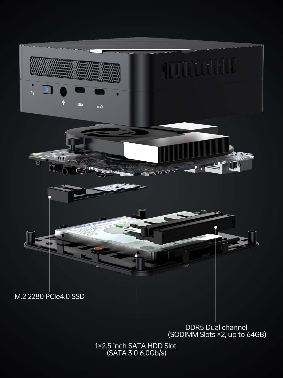 Minisforum UM773 Lite Mini PC AMD Ryzen 7 7735HS Mini Computer Windows 11 DDR5 32 GB 1 TB SSD USB4 Barebone Desktop Mini PC Gaming