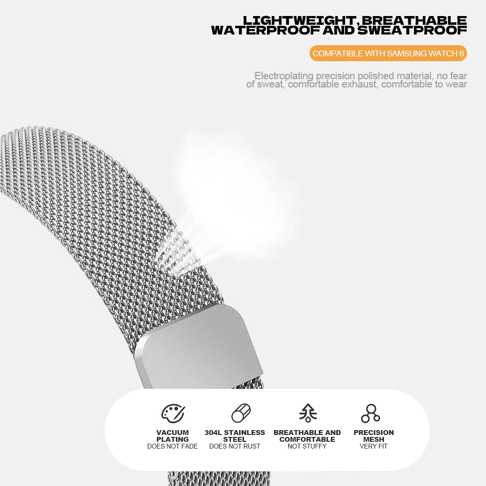 Correa Milanesa de ajuste rápido para Samsung Galaxy Watch 6, 5, 4, Classic, 43mm, 47mm, 40mm, 44mm, 42mm, 46mm, 5Pro, 45mm, correa de bucle magnético