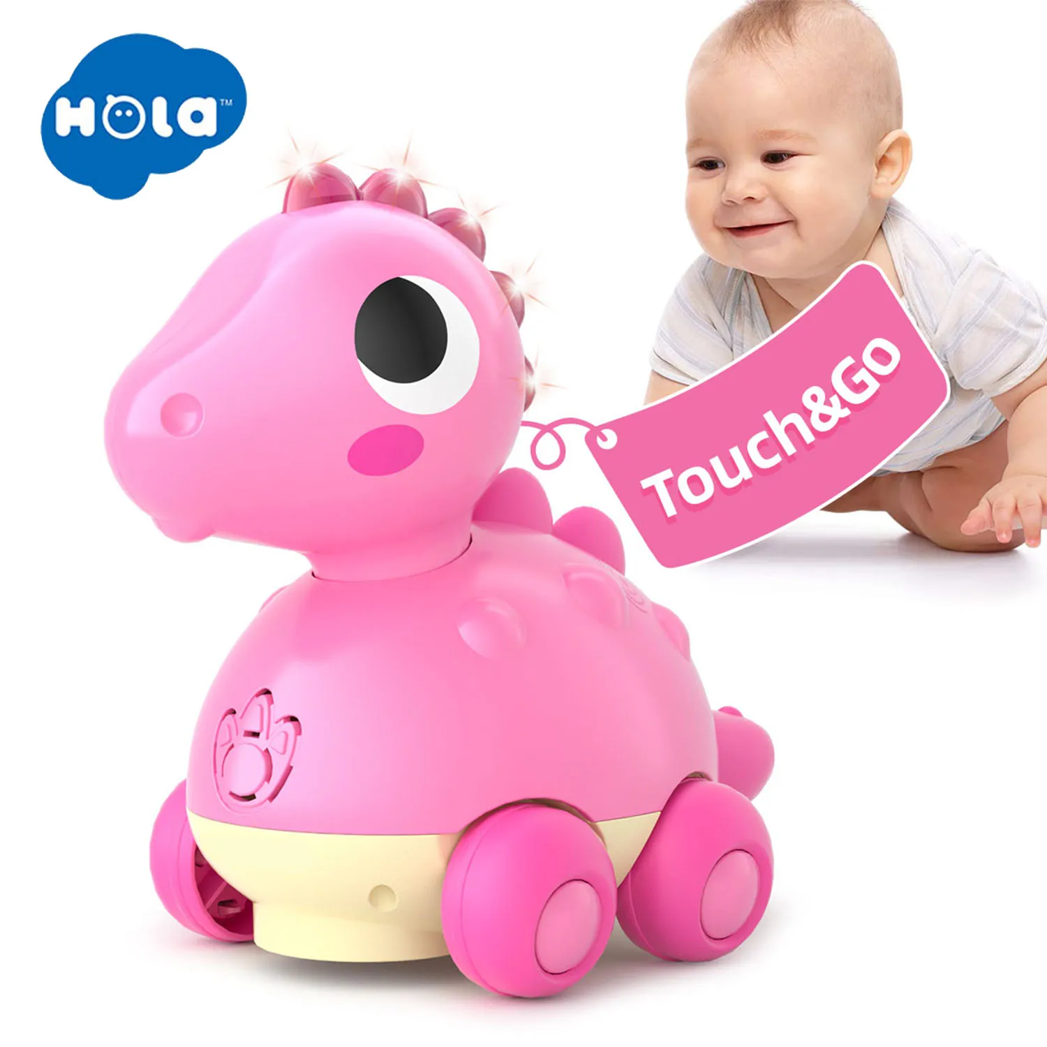 HOLA Baby Dinosaur Musical Crawling Toys - Touch & Go Dinosaur with Light Up and Music for 18 Months Infant and Toddler Girls
