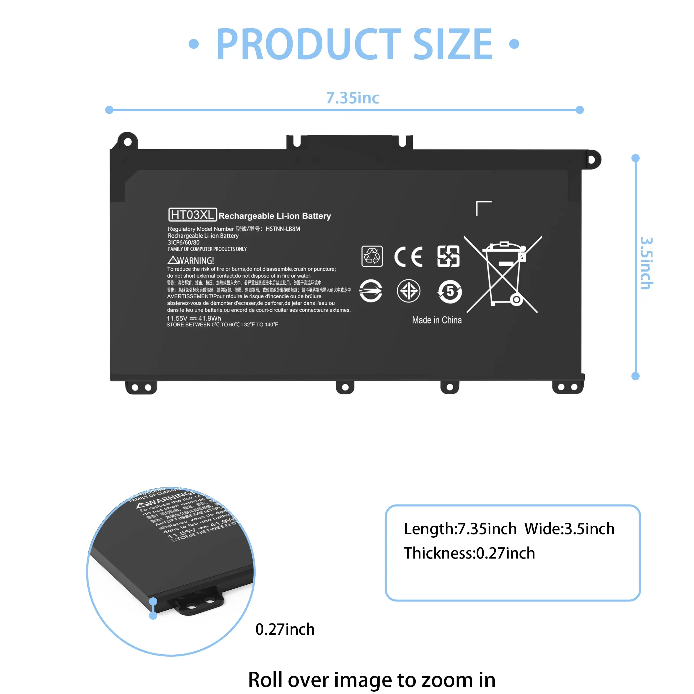 HT03XL Laptop Battery L11119-855 for HP Pavilion 15-DA 15-DB 15-DW 15-CS 15-DY 17-by 17-CA 14-CE 14-CF 14-DF 14-DQ 14-DK Series