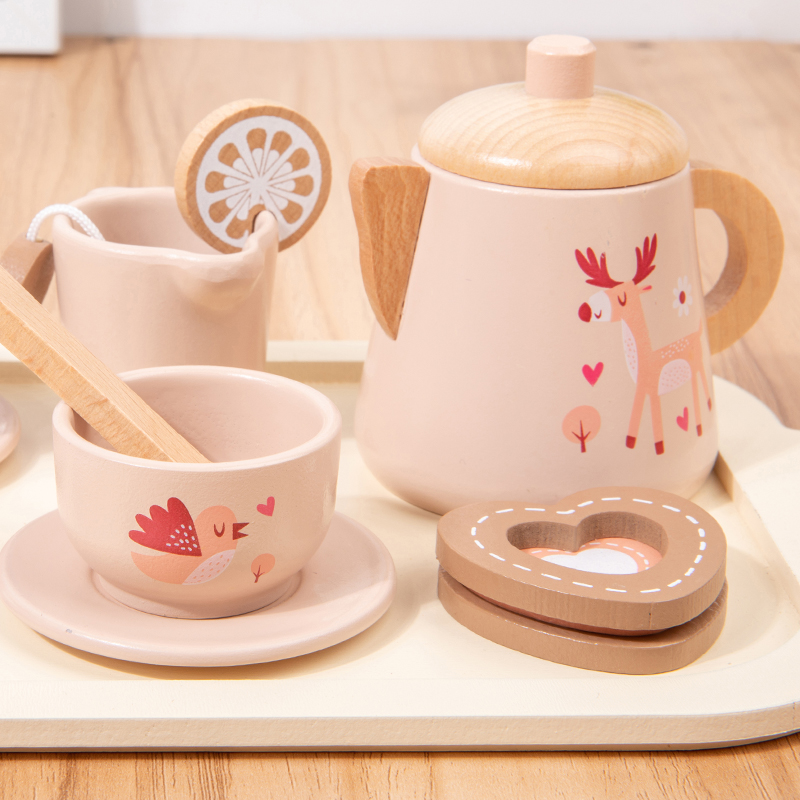 Children's Wooden Simulation Afternoon Tea Dessert Teapot Tableware Kitchen Tea Set Set Baby Puzzle Play Toy
