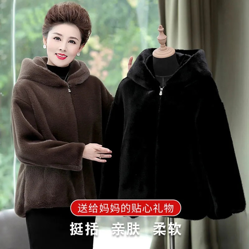 Otoño e Invierno nuevo abrigo grueso de piel sintética de lana de visón para mujer abrigo de visón con capucha de alta calidad ropa de algodón acolchada para mujer