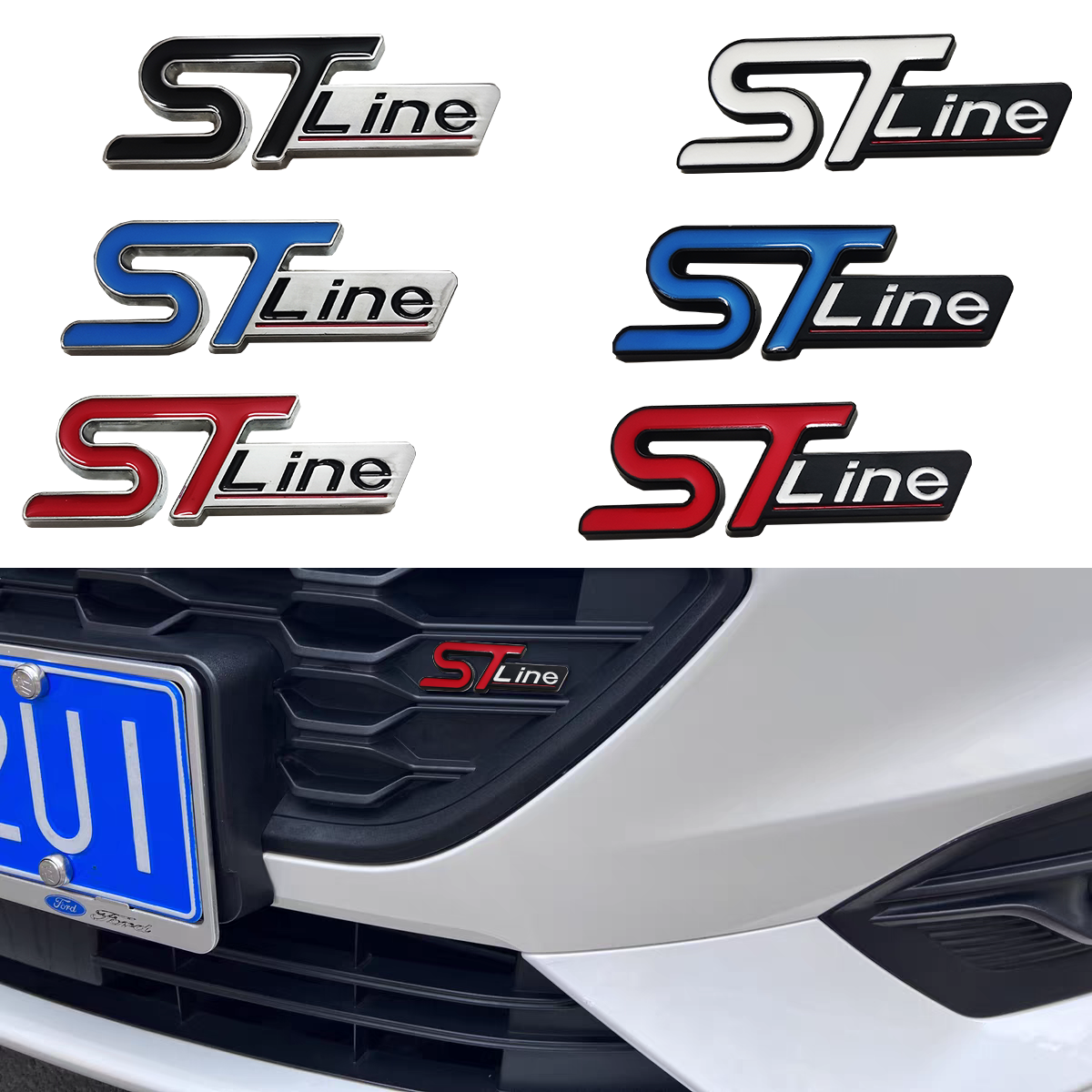 สติ๊กเกอร์ติดรถยนต์โลหะ ST-Line สําหรับกระจังหน้ากลางด้านหลังและบังโคลน ใช้ได้กับ Ford Focus, Mondeo, Edge และ Explorer
