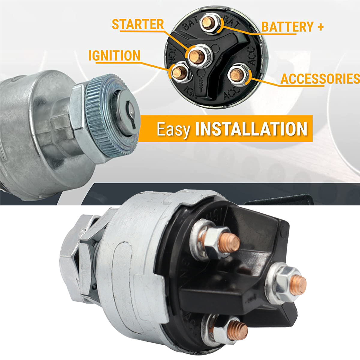 4 ポジションユニバーサルイグニッションキースイッチ 12v、Acc/Off/IGN、スタートトラクターフォークリフトチューニングトラック車ツール