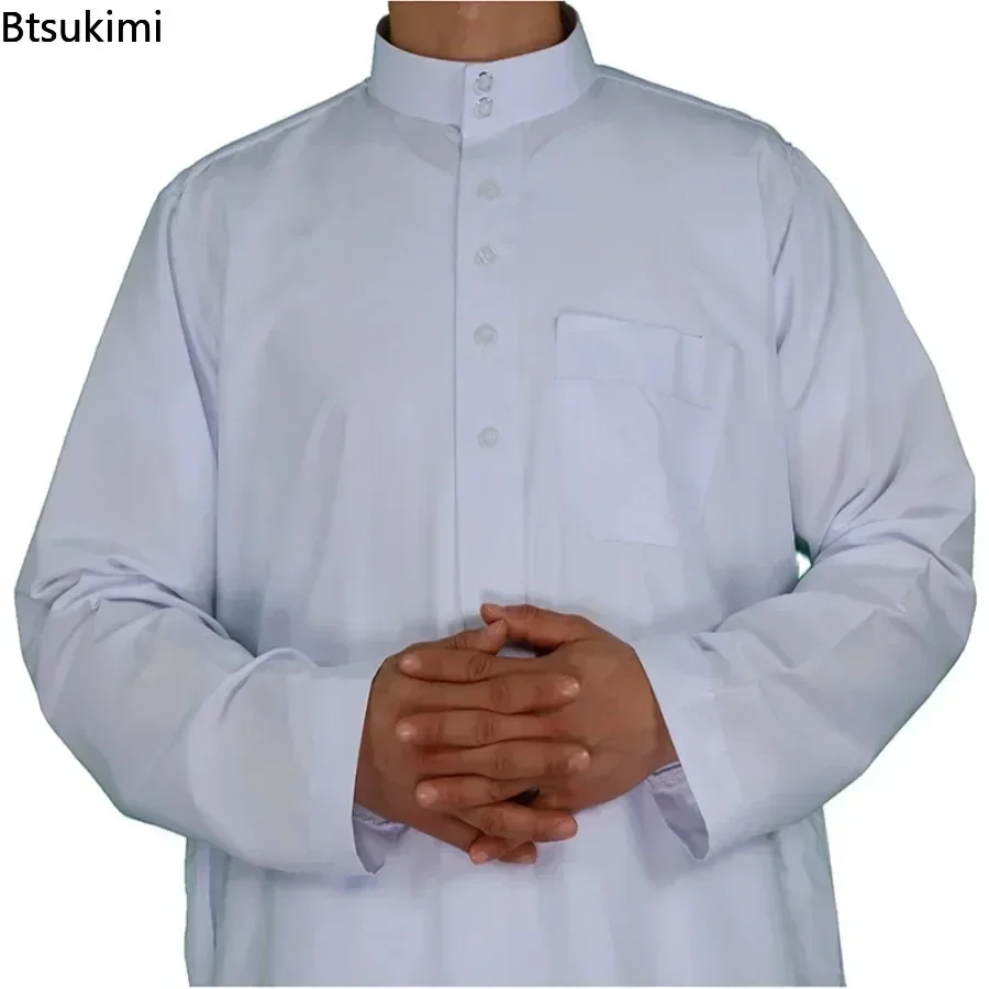 2025 イスラム服男性 Jubba トーブイスラム教徒長袖ルーズマンサウジアラビアパキスタン Kurta イスラム教徒の衣装チュニック男性アバヤ