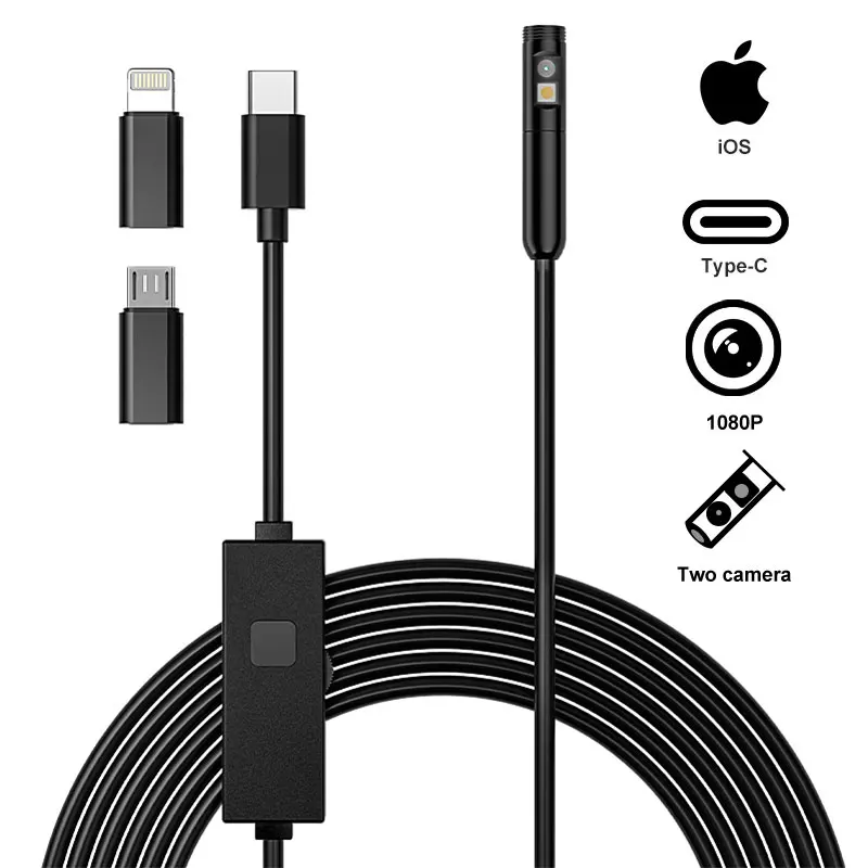 Endoscopio de TYPE-C HD1080P cámara Dual individual 3 en 1 Micro USB para teléfonos IOS IPhone Android boroscopio de inspección de tuberías impermeable