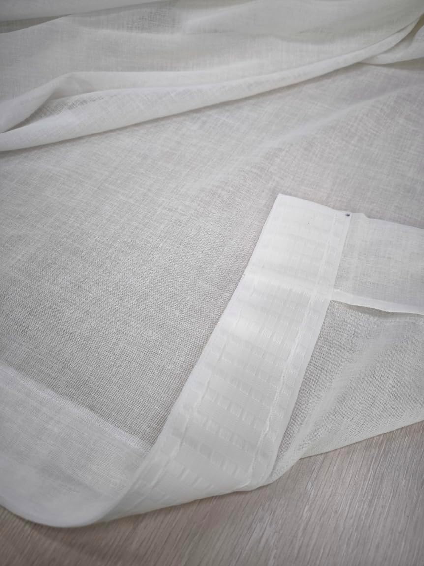 TESSUTI Cortinas con Cinta fruncidora a Medida, Tejido Efecto Lino Blanco, Ancho del Panel 295 cm, para rieles de 150/180 cm, Al