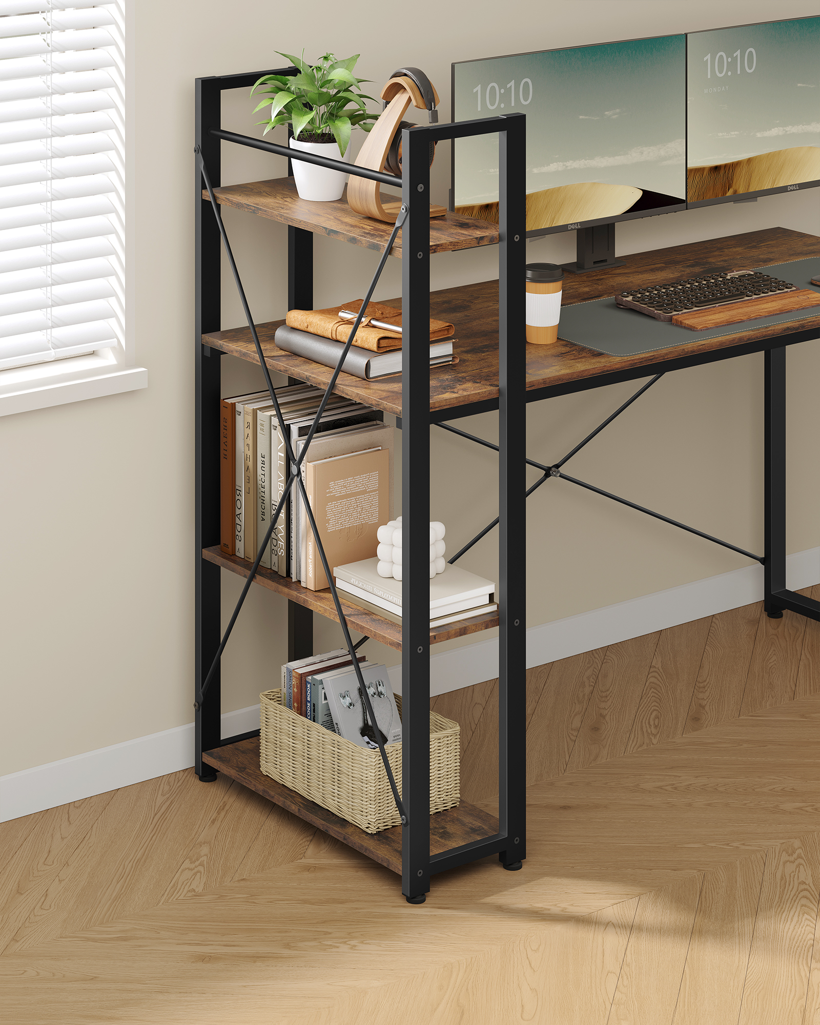 VASAGLE Schreibtisch, Computertisch mit Regalböden rechts oder Links, 137,2 cm breiter Bürotisch, für Arbeitszimmer, Homeoffice