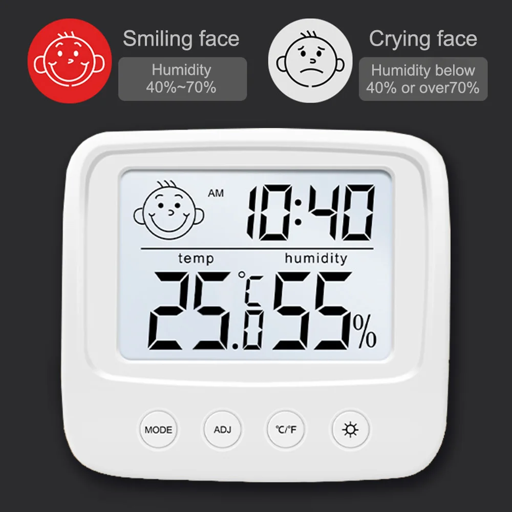 Misuratore di temperatura e umidità per la cameretta dei bambini per uso domestico, misuratore ad alta precisione con schermo digitale LCD retroilluminato a parete o in piedi