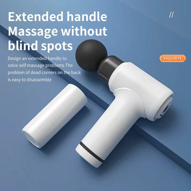 Pistola de masaje MUKASI con mango extendido desmontable, masajeador muscular de tejido profundo, luz de respiración fresca, para aliviar el dolor muscular