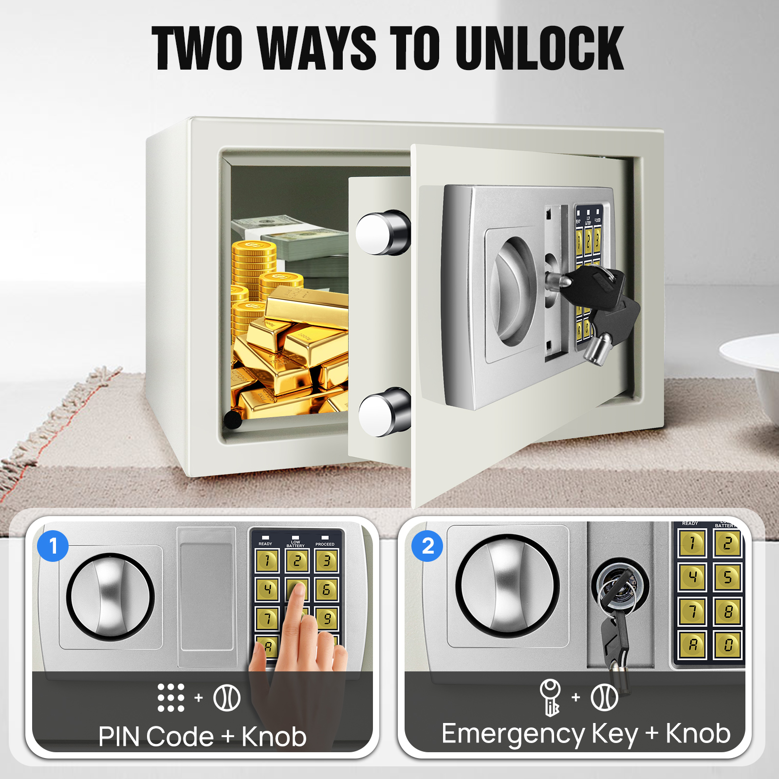 Safe for Home Office Hotel Digital Code Safe with 2 Emergency Keys Lockable Security Money Cash Document Safe Box Storage 16L