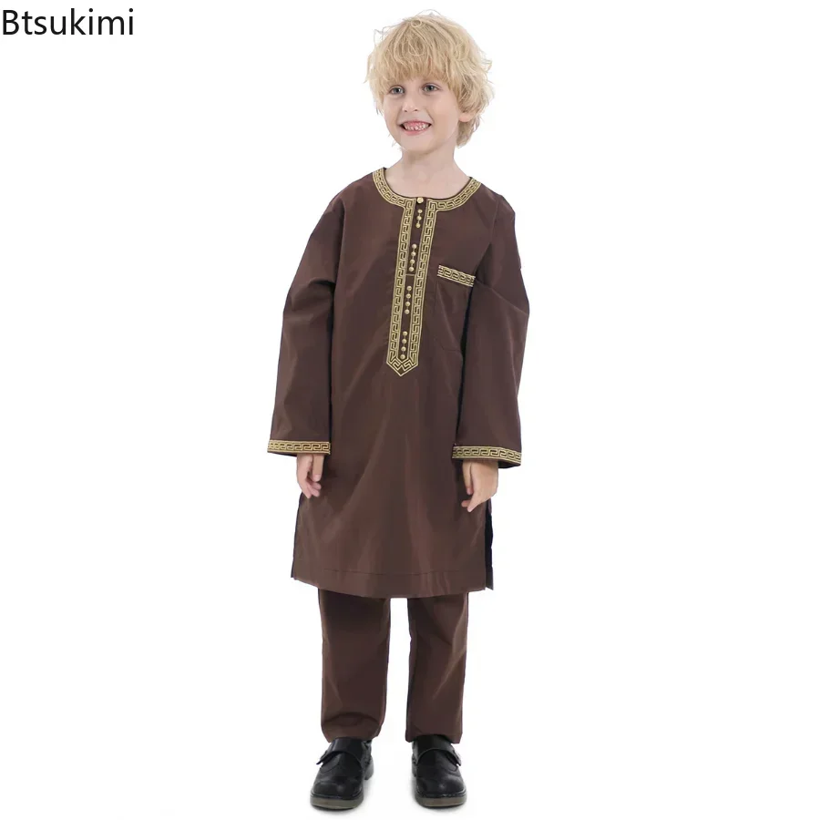 子供のためのイスラム教徒の服のセット,イスラムの服,アバヤ,カフタン,ジュバ,トーブ,パーティー,サウジアラビア,男の子,2個,2025