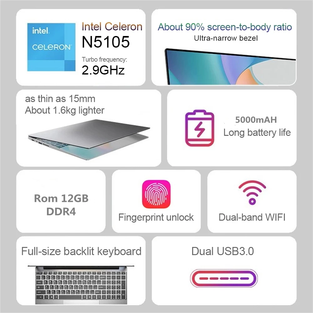 BLSAY 2025 New 16 Inch Laptop Windows 11 Intel Celeron N5105 Notebook 32GB DDR5 2TB SSD Cheap Portable 1920*1200 Gaming PC HDMI