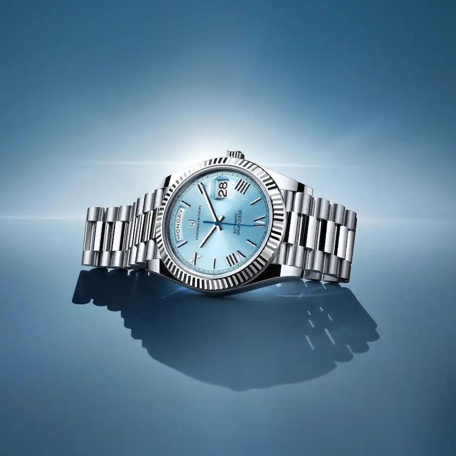 Pagani Design Week Kalender Typ Luxus Herrenuhr 100M wasserdicht AR Saphir mechanische Uhr ST16 Edelstahl Herrenuhren