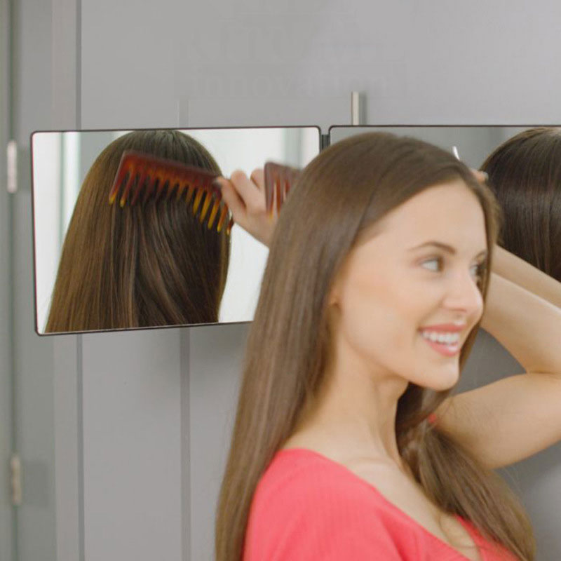 Specchio LED a tre ante Specchio per trucco con taglio di capelli automatico con luce regolabile in altezza Specchio per taglio di capelli a 3 vie Specchio a 3 vie in vetro HD
