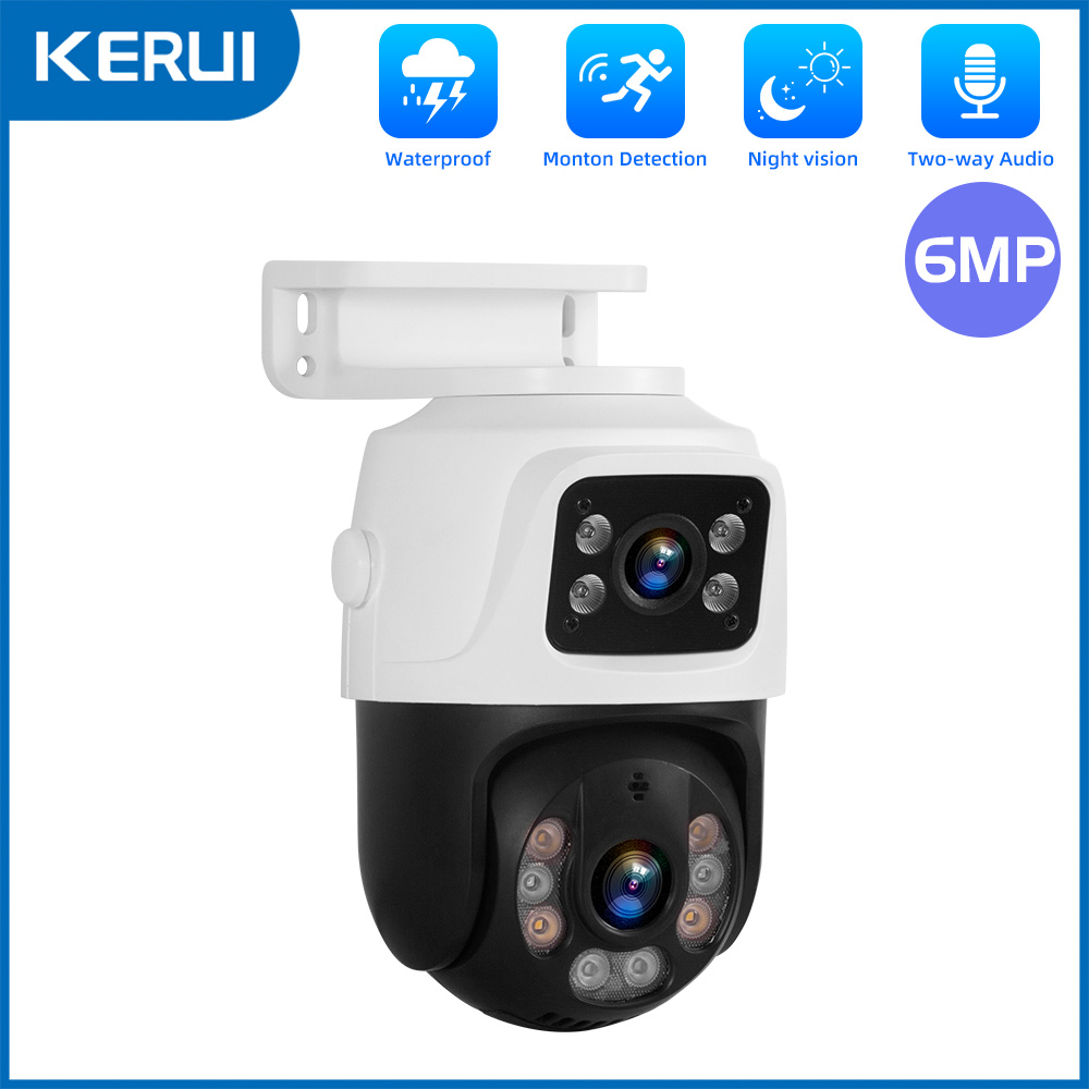 KERUI Outdoor Dual Lens PTZ 6MP POE IP Kamera Home Security Kamera Video CCTV Überwachung Onvif iCSEE Kamera Dual-bildschirm