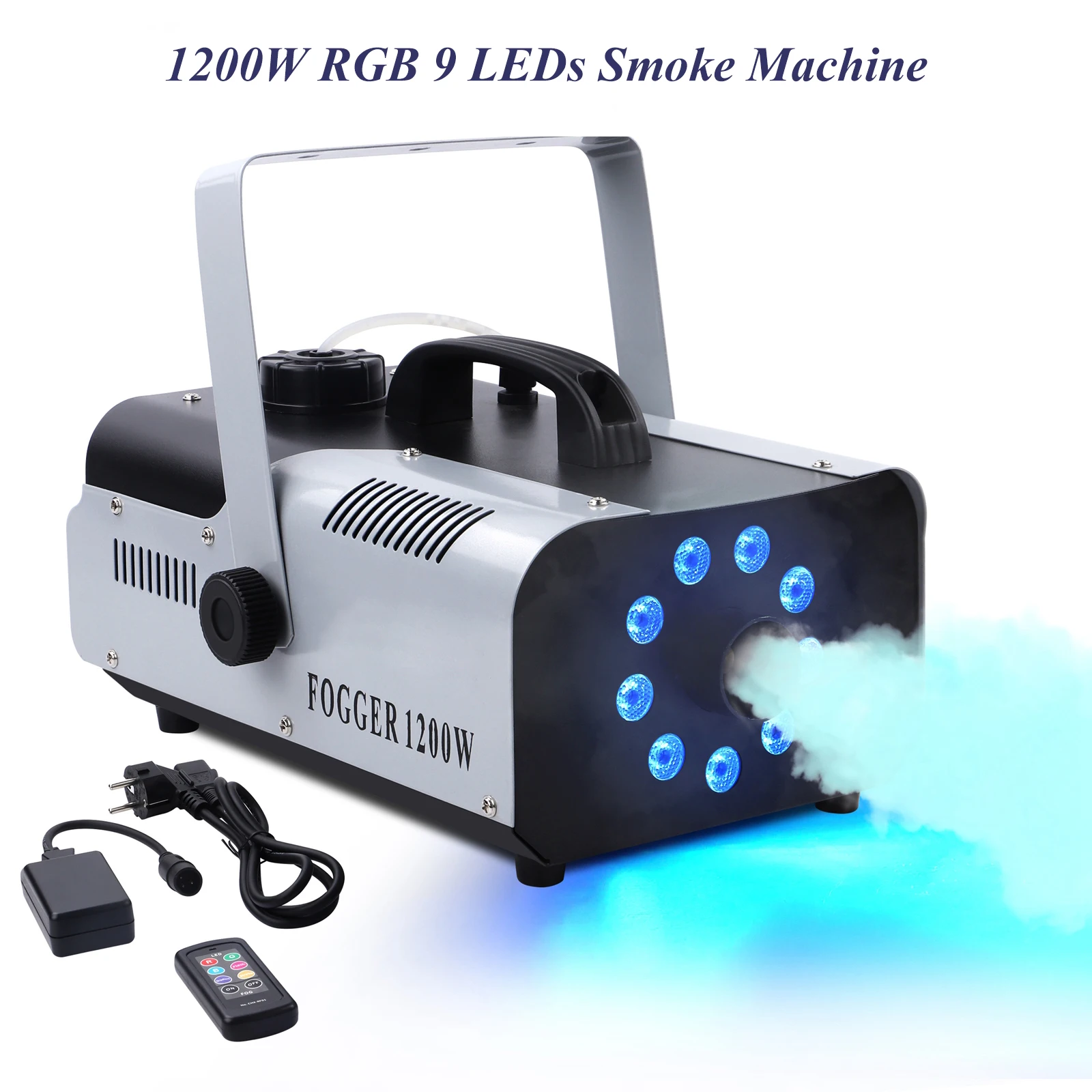 Fieryzeal 1200W 9 diod LED Maszyna do dymu RGB Wyrzutnik mgły Efekt sceniczny Fogger Sprzęt natryskowy Maszyna do mgły